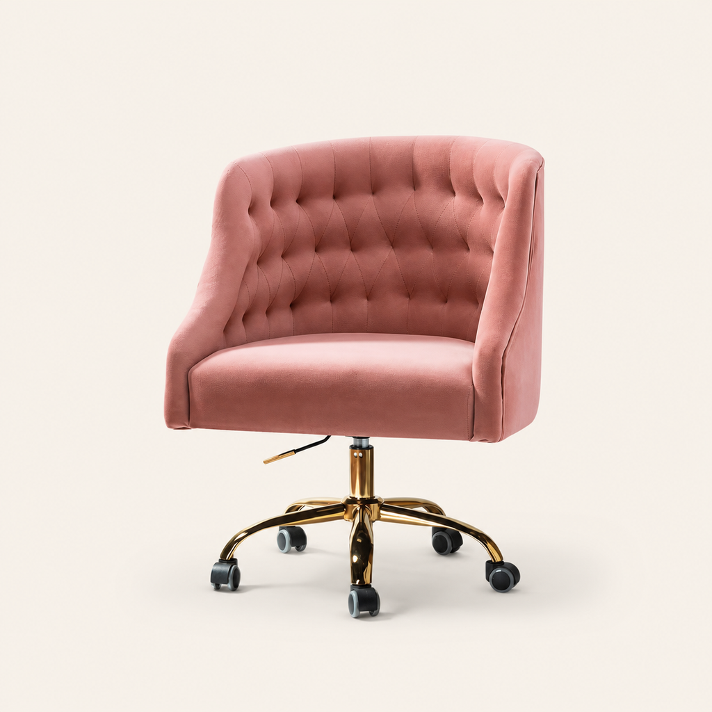 Mid-Century Pink Velvet Tufted Office Chair