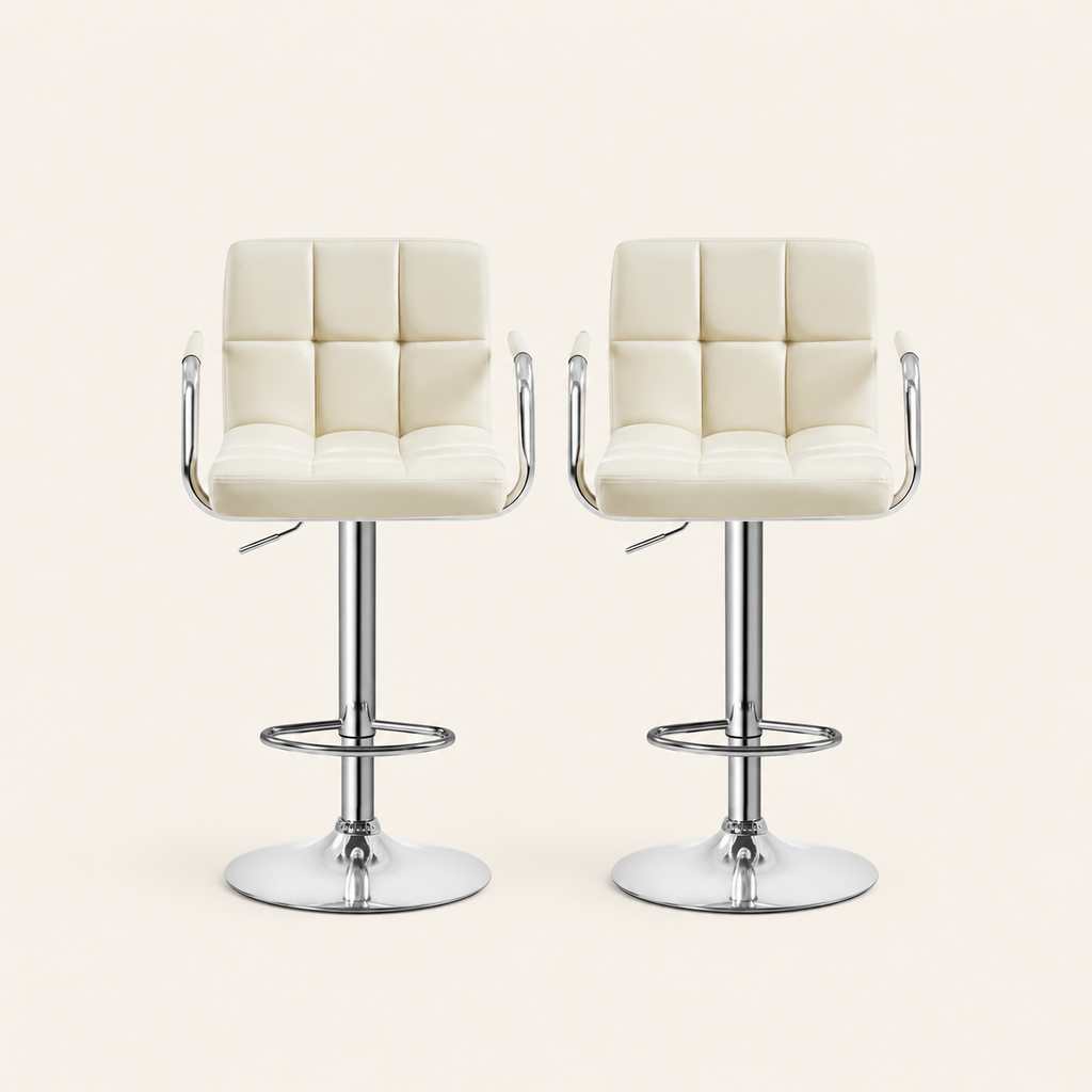 Set of 2 Adjustable Swivel Faux Leather Bar Stools
