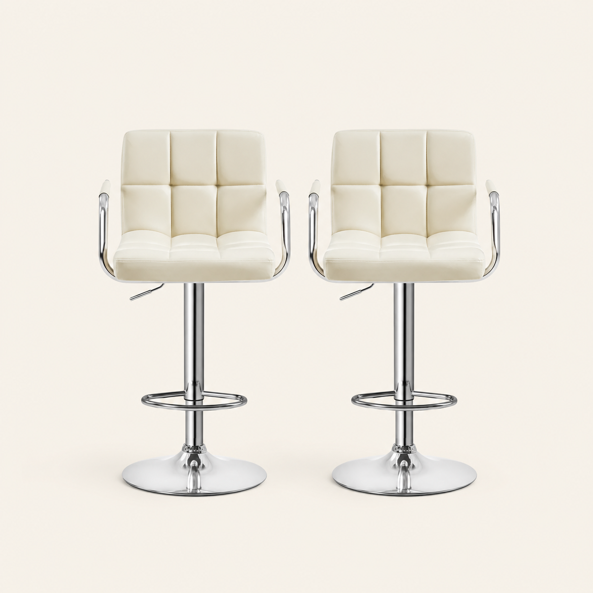 Set of 2 Adjustable Swivel Faux Leather Bar Stools