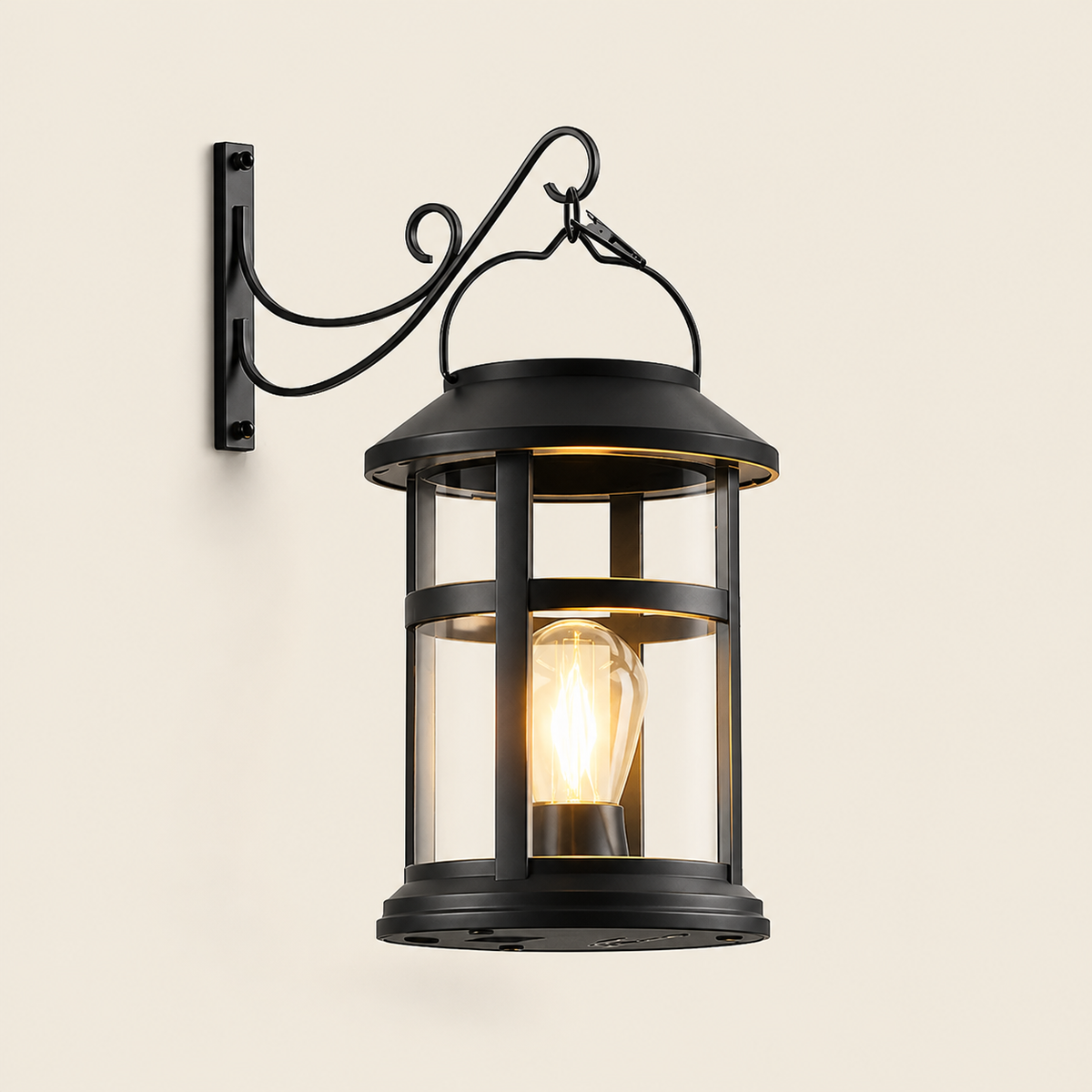 Classic Hanging Solar Lantern with Wall-Mount Hook