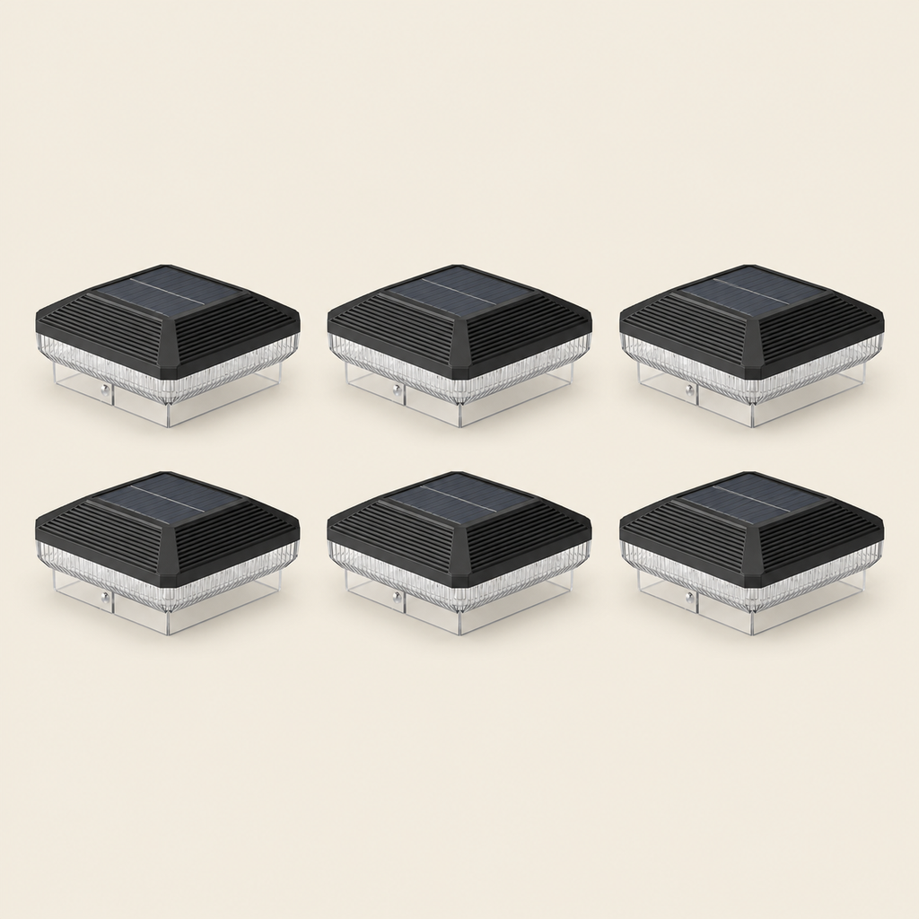 6-Pack Solar Fence Post Cap Lights, 3 Lighting Modes
