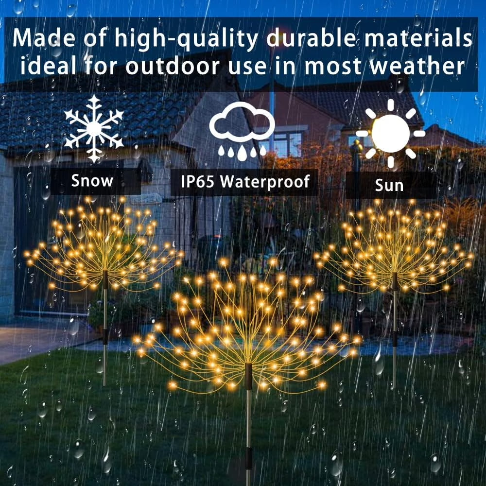 Solar Firework Garden Lights, 4-Pack, 120 LEDs Each, Warm White