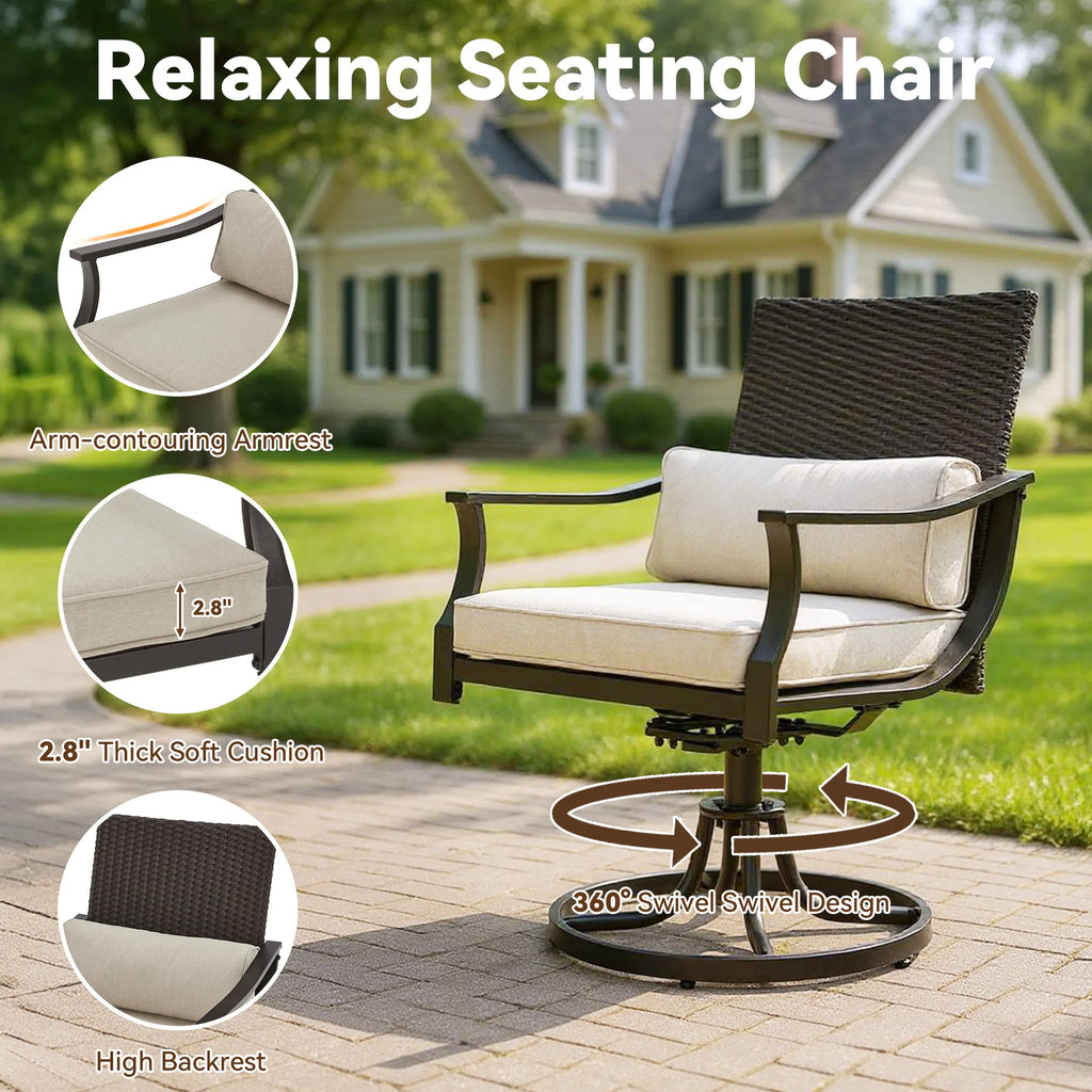 Outdoor Patio Dining Set with Swivel Chairs, Dining Table with Umbrella Hole, Metal Patio Furniture for Backyard Deck Patio