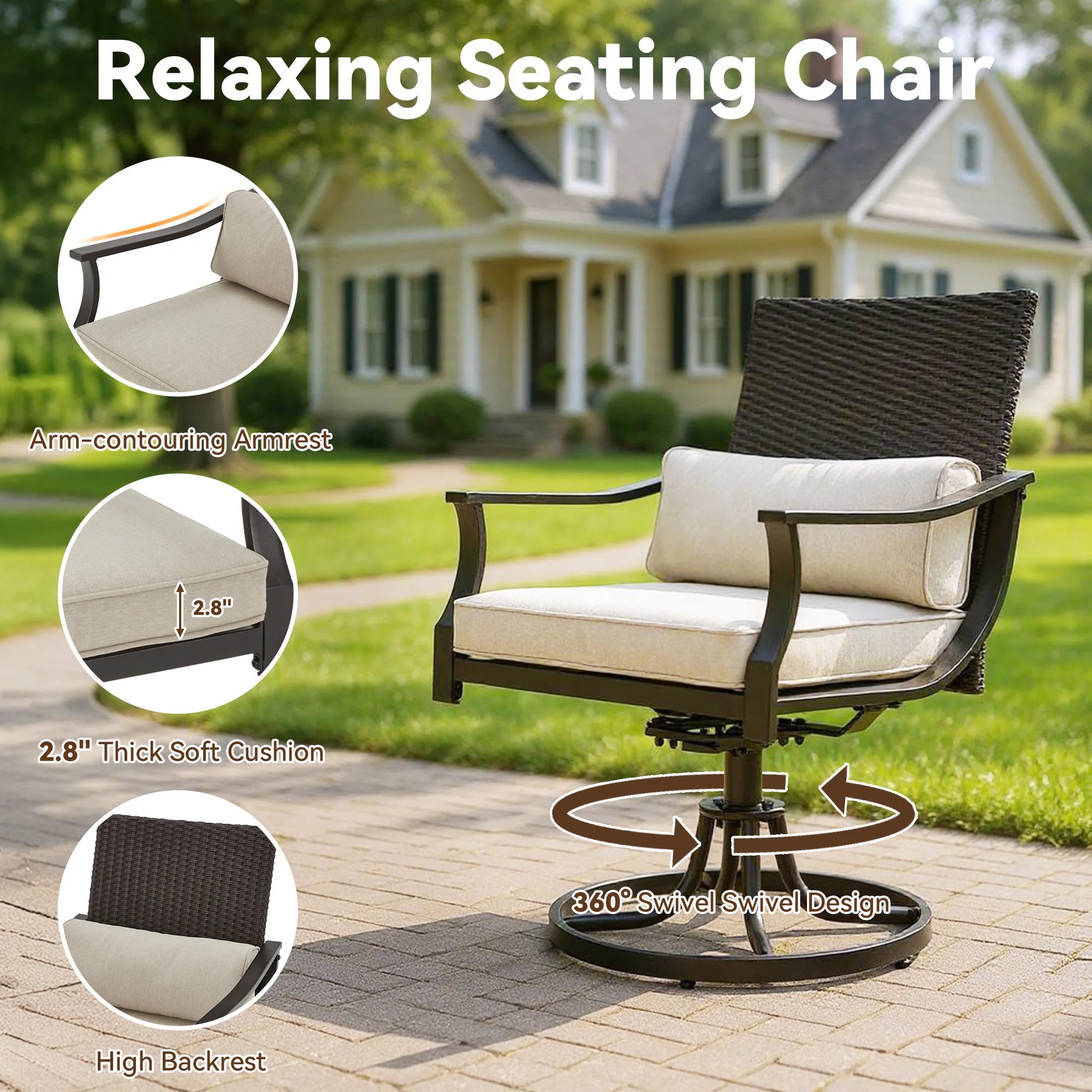 Outdoor Patio Dining Set with Swivel Chairs, Dining Table with Umbrella Hole, Metal Patio Furniture for Backyard Deck Patio