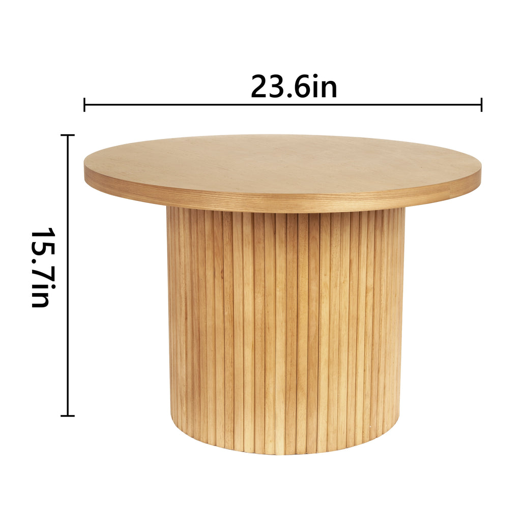Natural Oak Fluted Pedestal Coffee Table, 23.6-Inch
