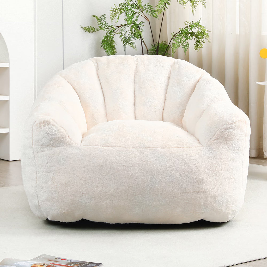 Oversized White Faux Fur Memory Foam Bean Bag Chair