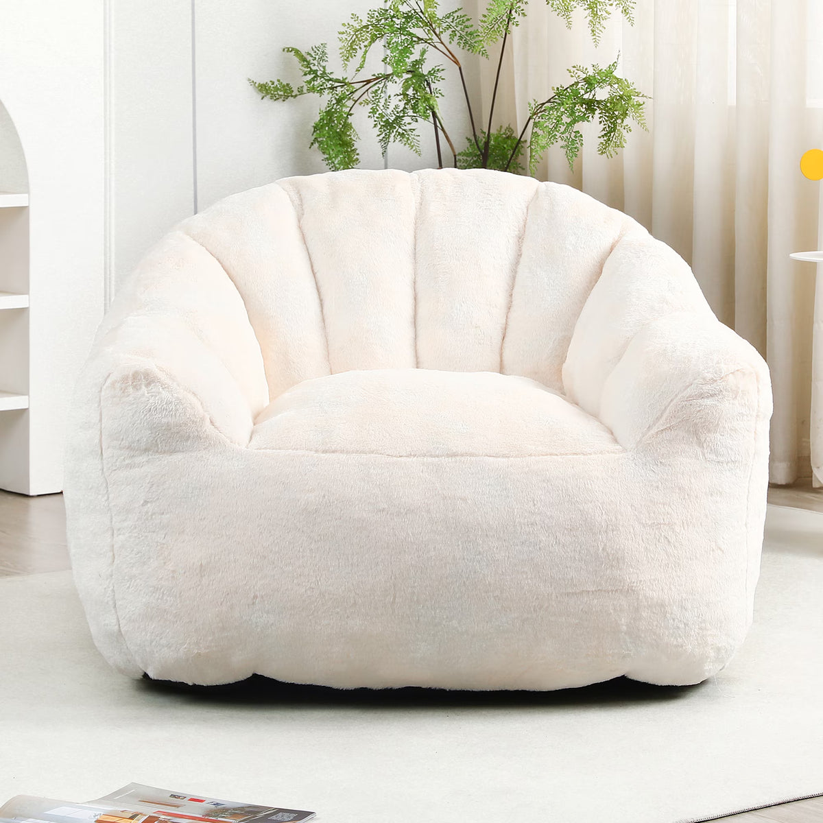 Oversized White Faux Fur Memory Foam Bean Bag Chair