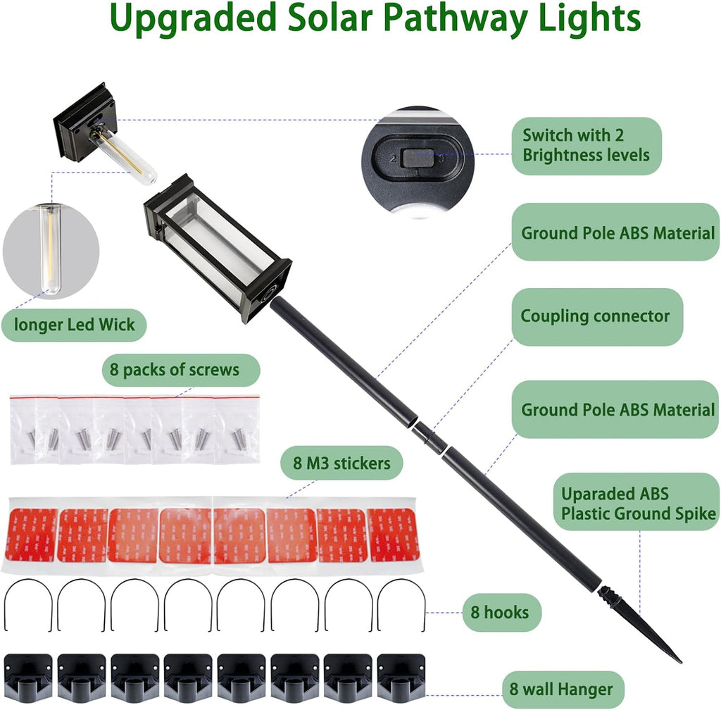 8-Pack IP65 Solar Pathway Lights for Garden & Walkway
