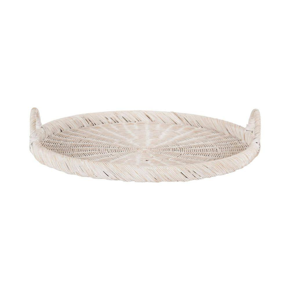 Cormont White round 22 In. Rattan Decorative Tray