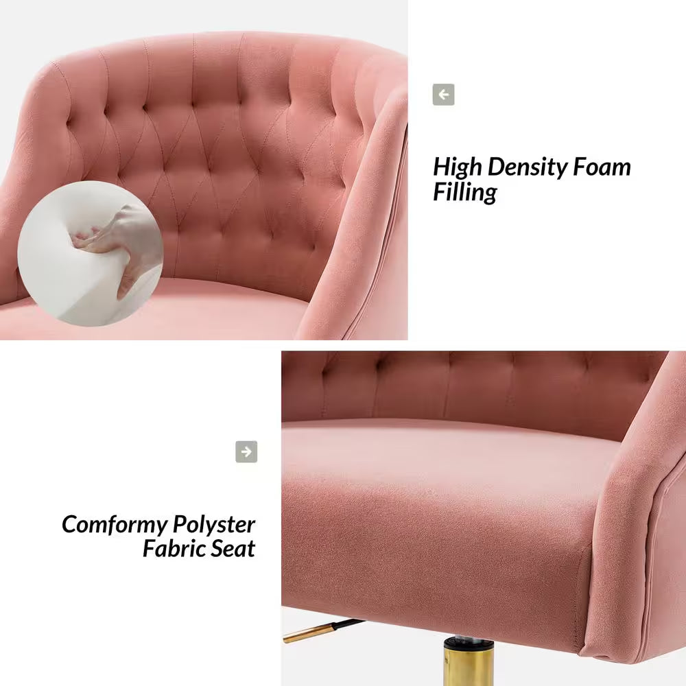 Mid-Century Pink Velvet Tufted Office Chair