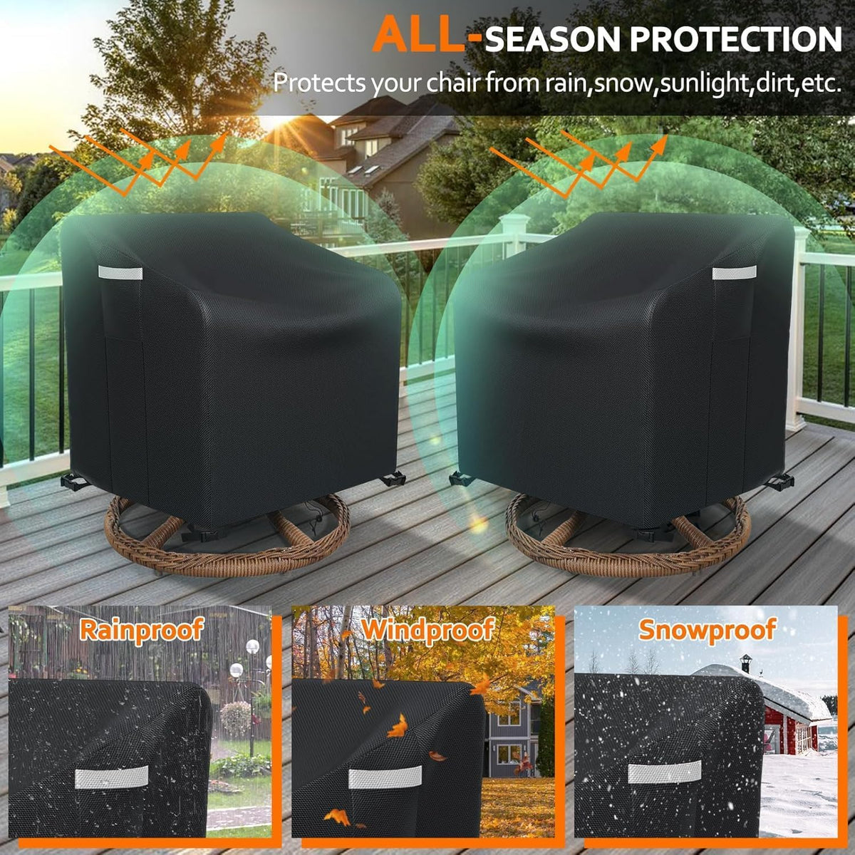 Waterproof Patio Chair Covers, 2-Pack, 30 x 34 x 38 Inches