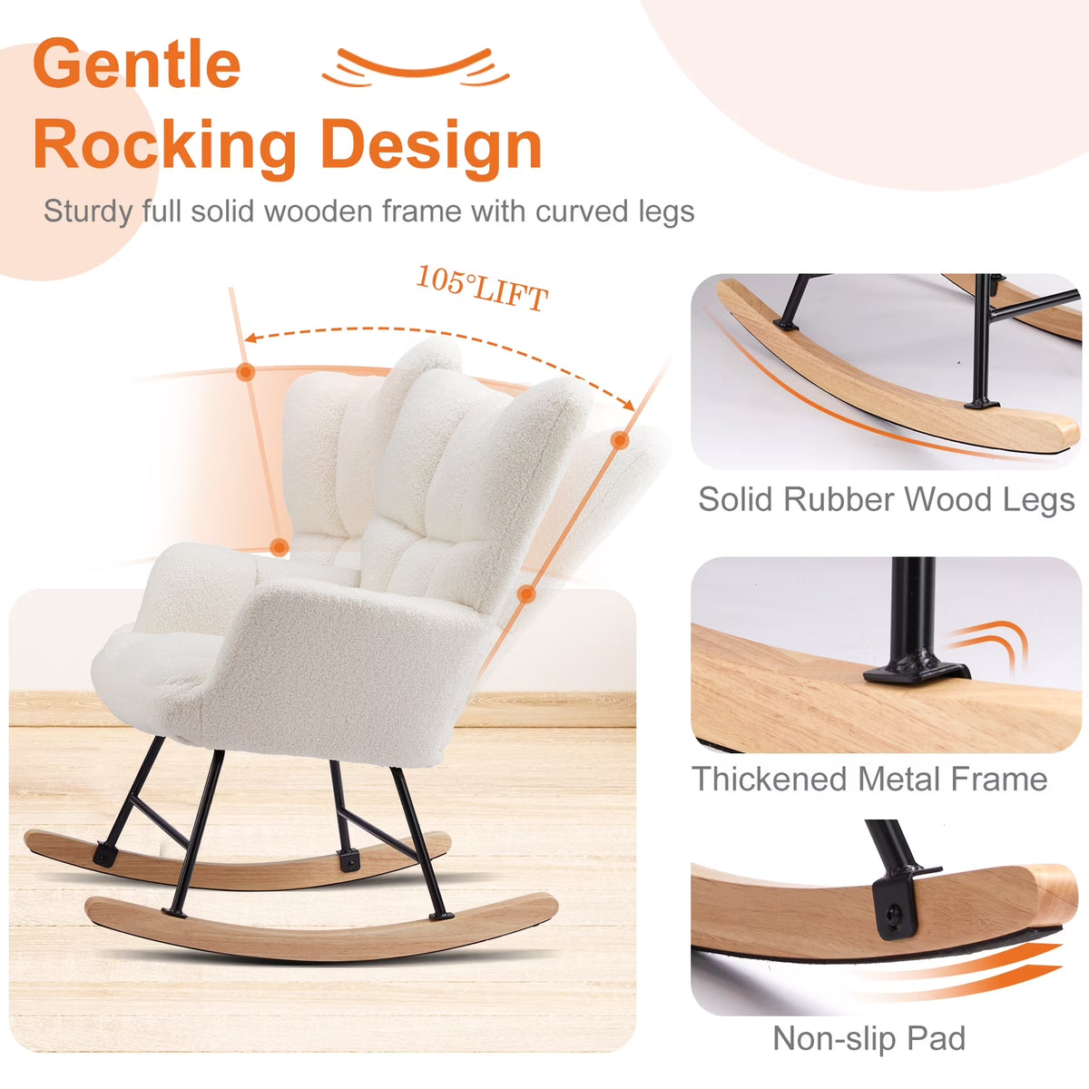 Beige Teddy Upholstered High-Back Rocking Chair