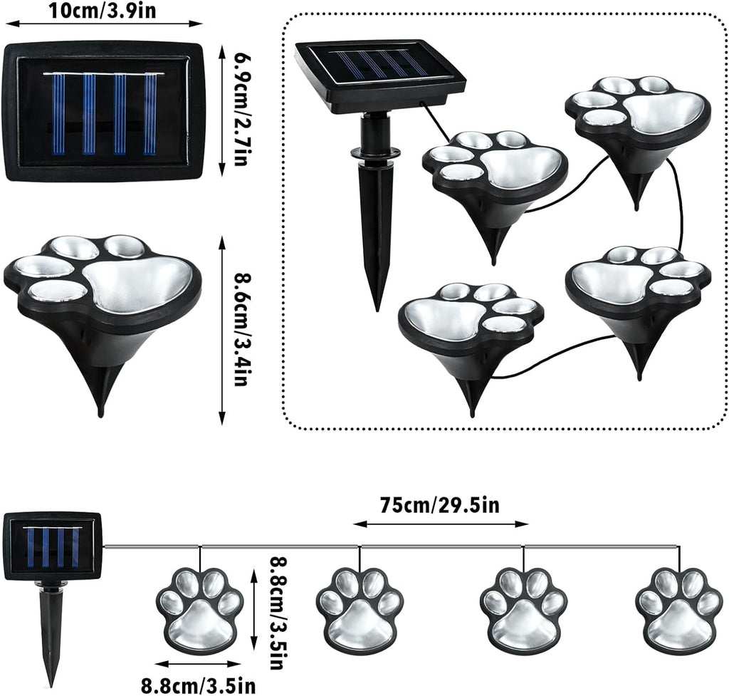 4-Pack Solar Paw Print Pathway Lights, IP55 Waterproof