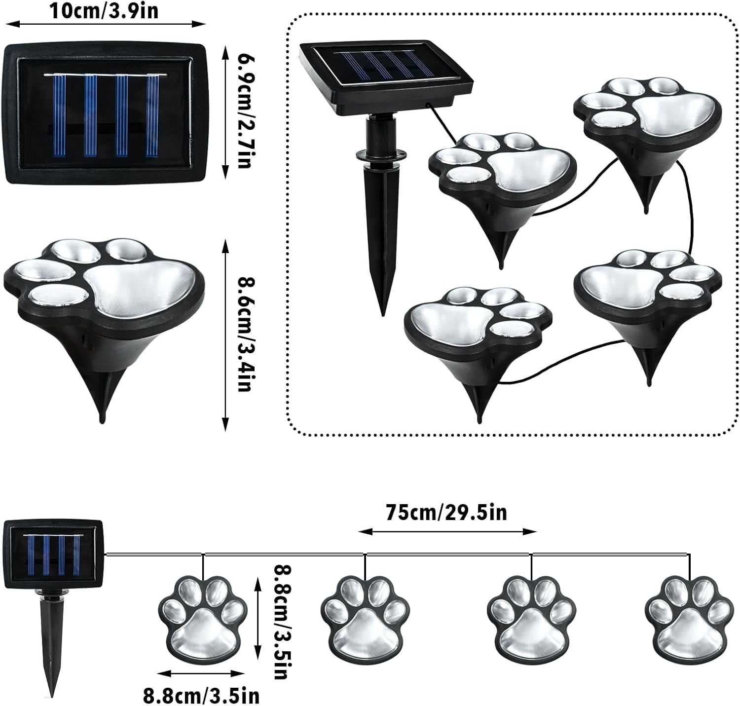 4-Pack Solar Paw Print Pathway Lights, IP55 Waterproof