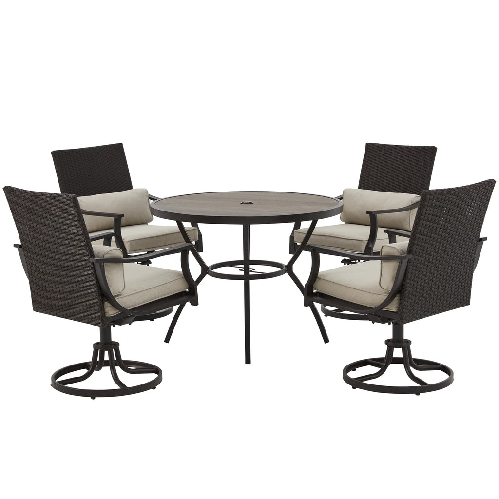 Outdoor Patio Dining Set with Swivel Chairs, Dining Table with Umbrella Hole, Metal Patio Furniture for Backyard Deck Patio