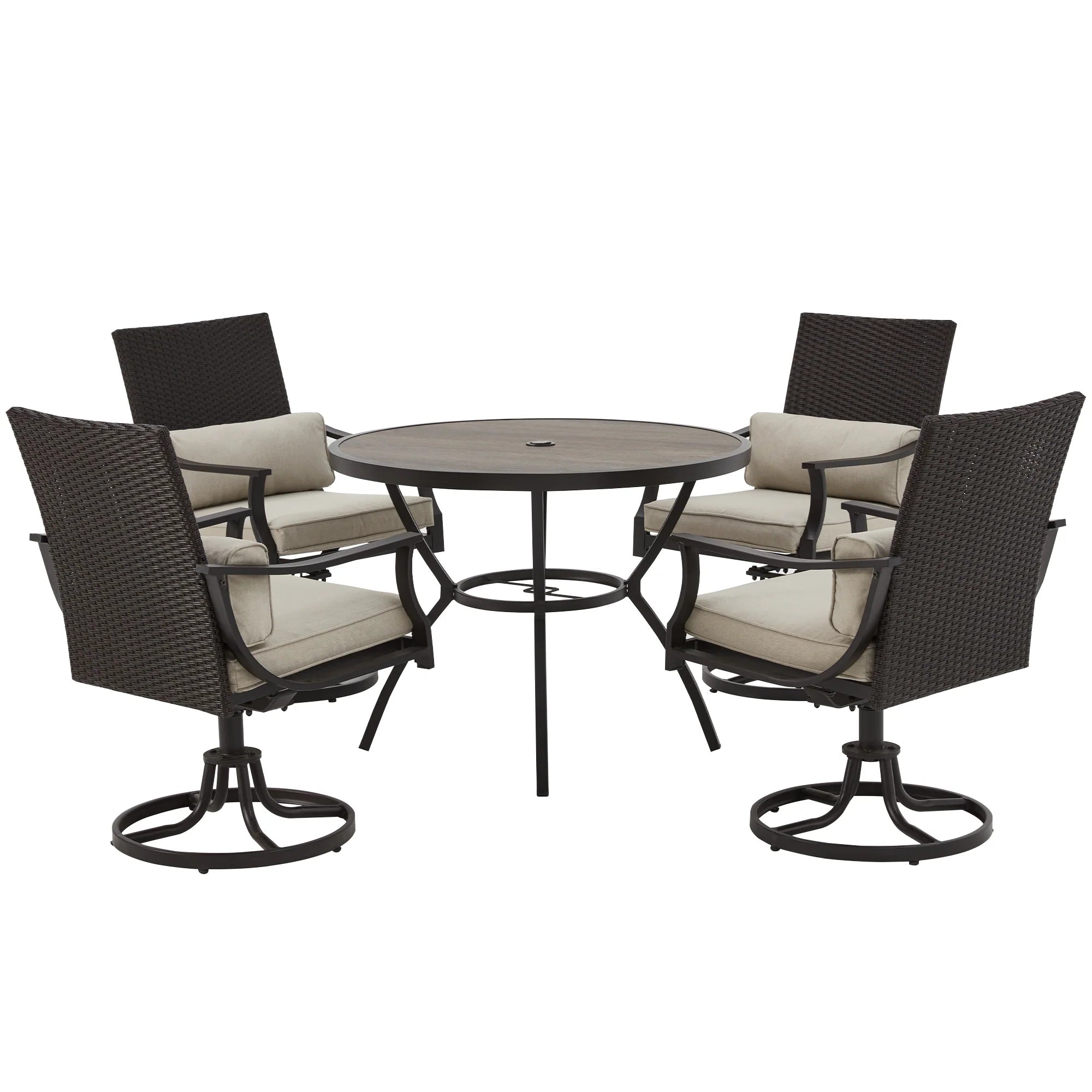 Outdoor Patio Dining Set with Swivel Chairs, Dining Table with Umbrella Hole, Metal Patio Furniture for Backyard Deck Patio