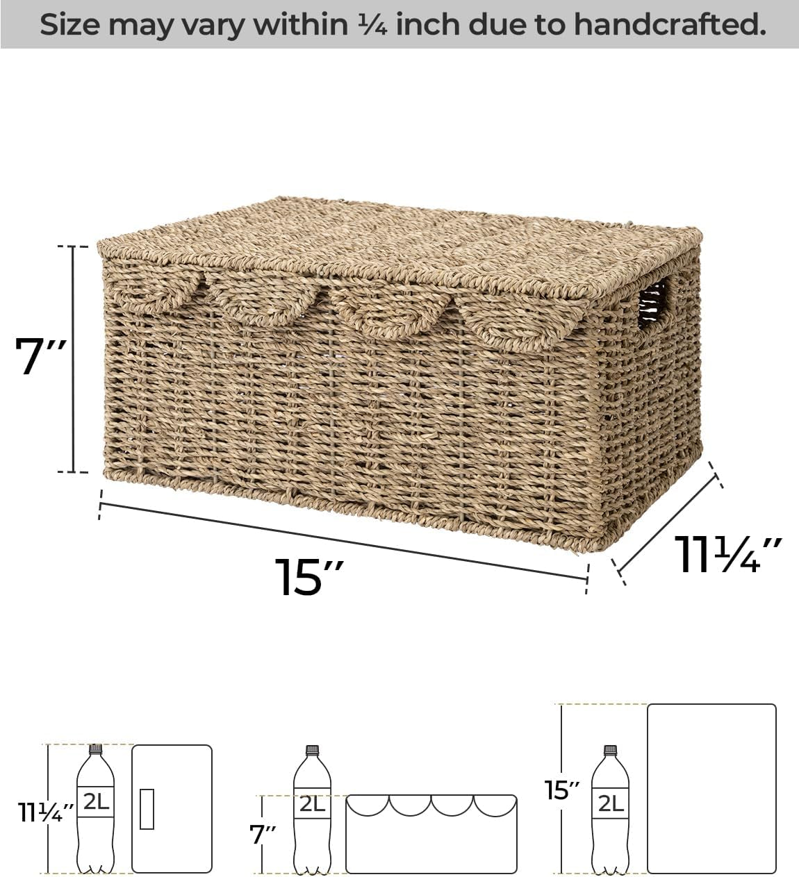 Scalloped Basket, Wicker Storage Basket with Lid for Room Décor, Scalloped Wicker Basket, Nursery Basket with Handles
