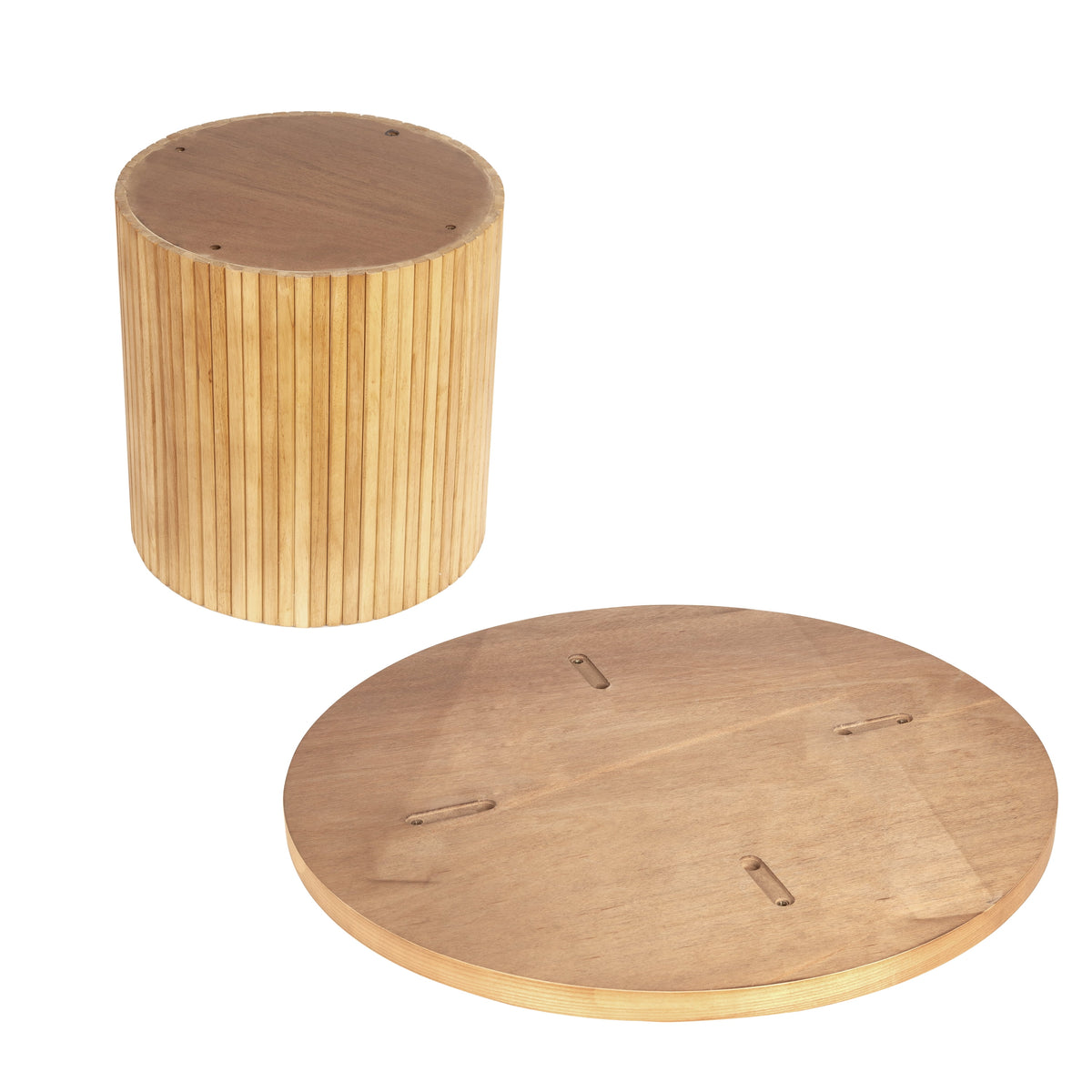 Natural Oak Fluted Pedestal Coffee Table, 23.6-Inch