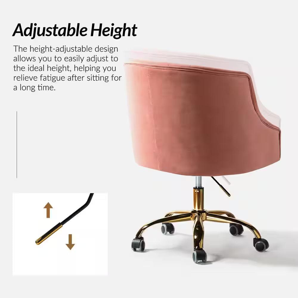 Mid-Century Pink Velvet Tufted Office Chair
