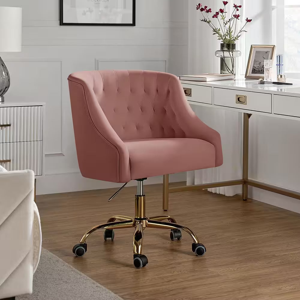 Mid-Century Pink Velvet Tufted Office Chair