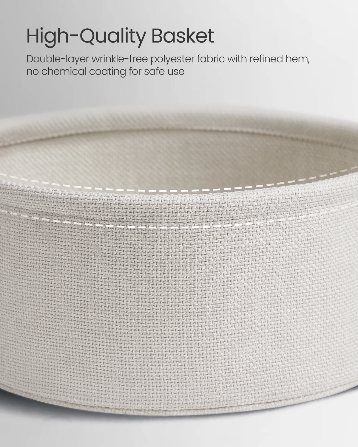 Round Storage Side Table with Fabric Basket, Gray & Cream