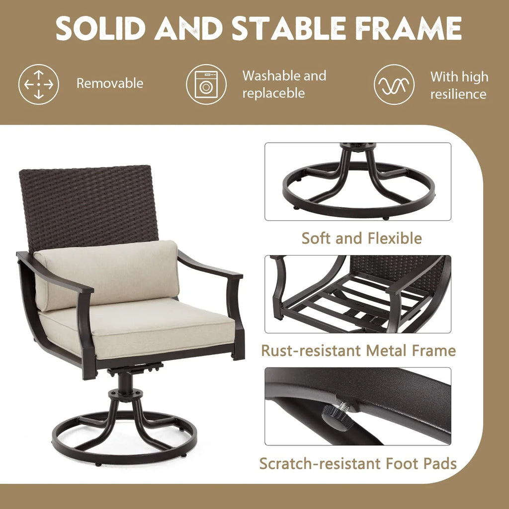 Outdoor Patio Dining Set with Swivel Chairs, Dining Table with Umbrella Hole, Metal Patio Furniture for Backyard Deck Patio