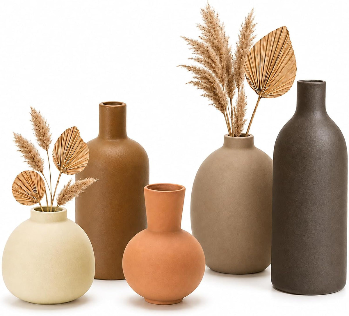 Neutral Ceramic Vase Set – 5 Matte Earth-Tone Vases for Japandi, Scandinavian, or Minimalist Home Decor, Table, Entryway, Shelf & Mantel Styling