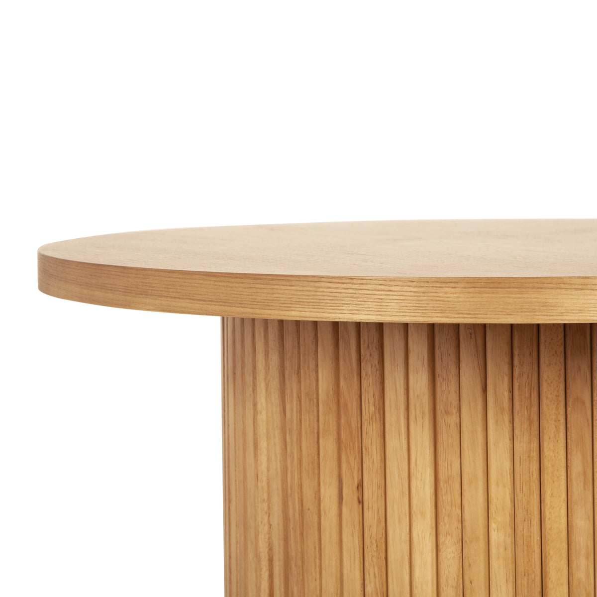 Natural Oak Fluted Pedestal Coffee Table, 23.6-Inch