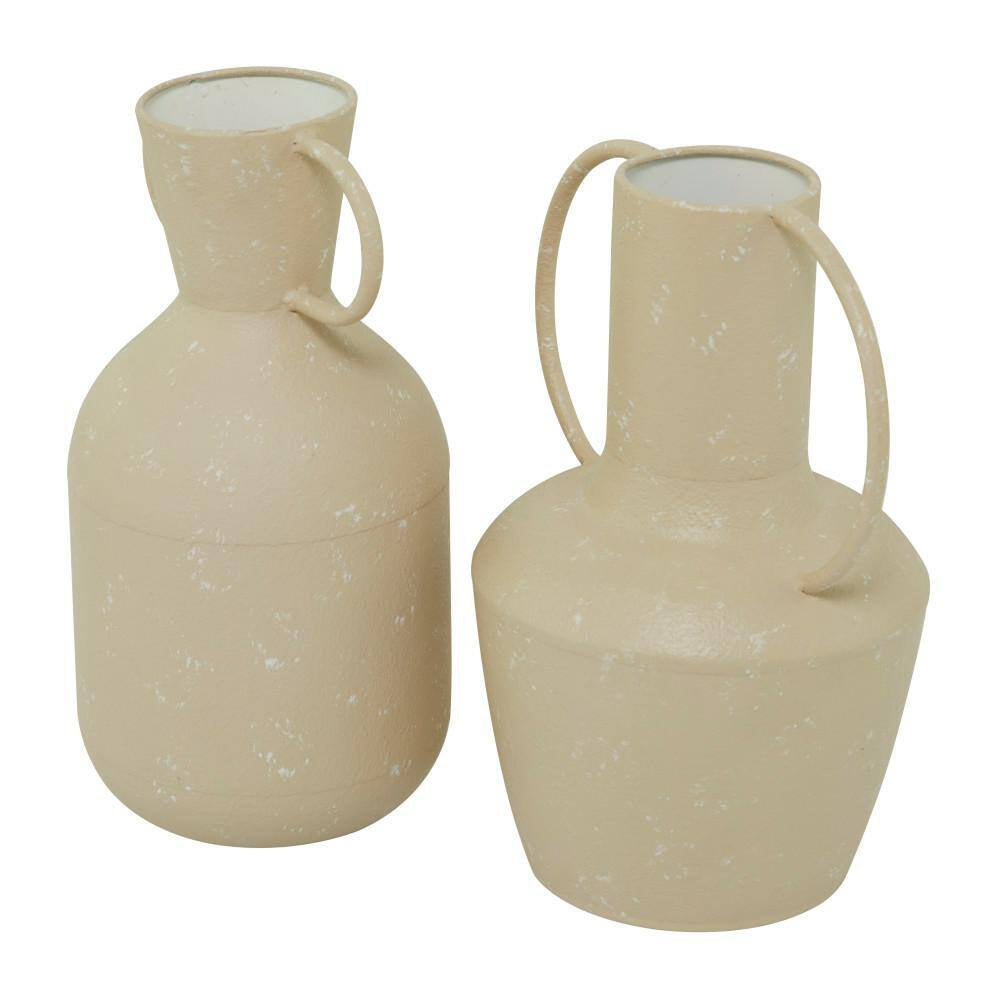 Beige Metal Decorative Vase with Handles (Set of 2)