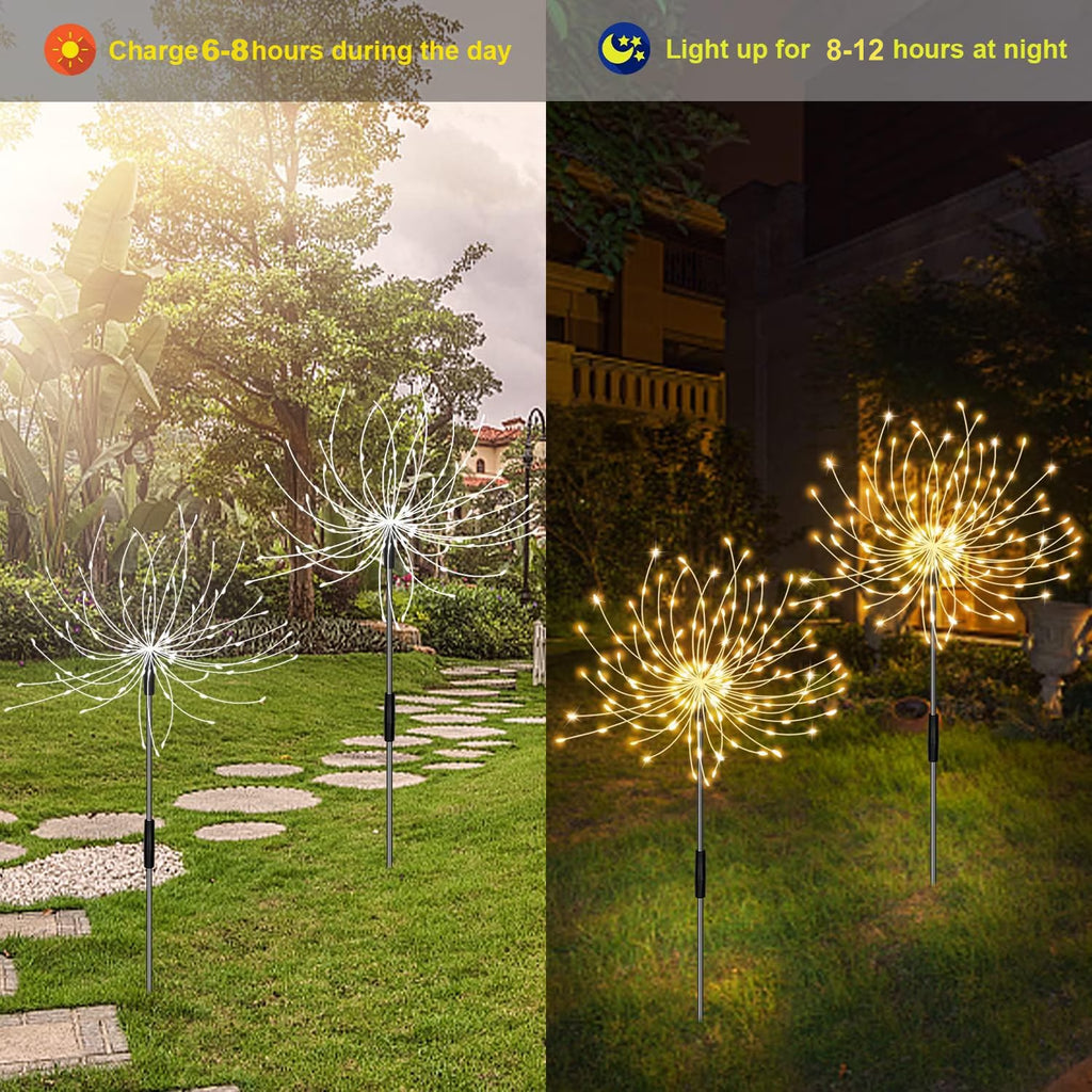 Solar Firework Garden Lights, 4-Pack, 120 LEDs Each, Warm White