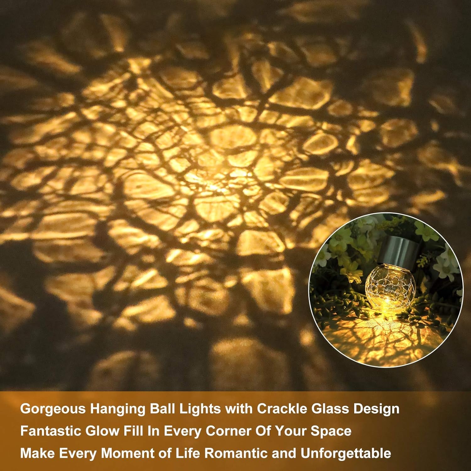 12Pack Hanging Cracked Glass Solar Lights Outdoor Waterproof, Warm White | LED Ball Lights, Tree Solar Powered Globe Lights with Handle for Garden Yard Patio Fence Christmas Decoration