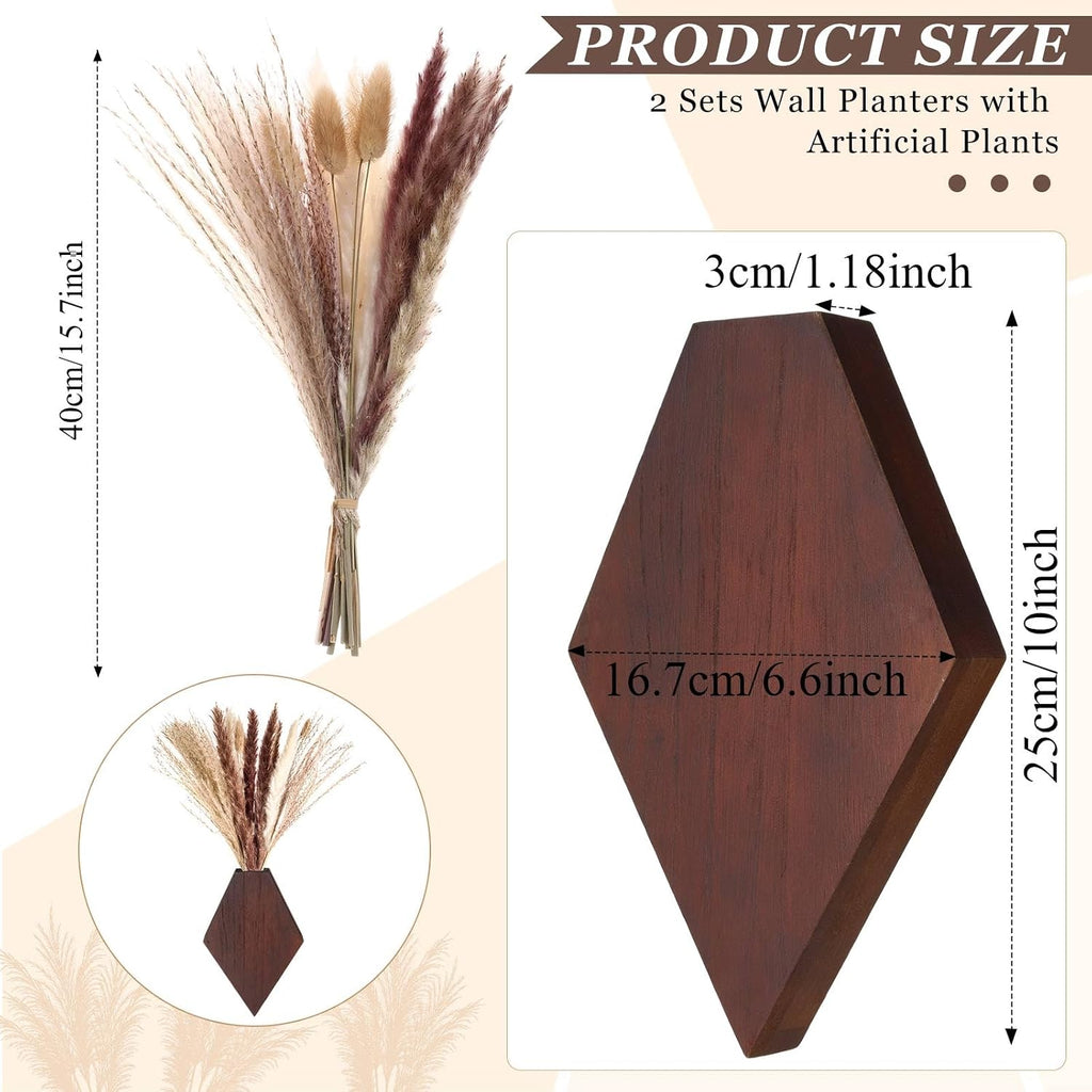 2 Pcs Wooden Wall Planters, Brown, Regular Style