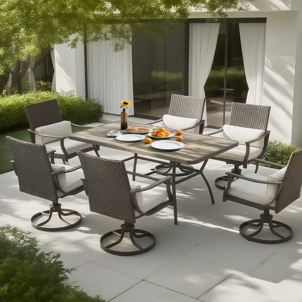 Outdoor Patio Dining Set with Swivel Chairs, Dining Table with Umbrella Hole, Metal Patio Furniture for Backyard Deck Patio