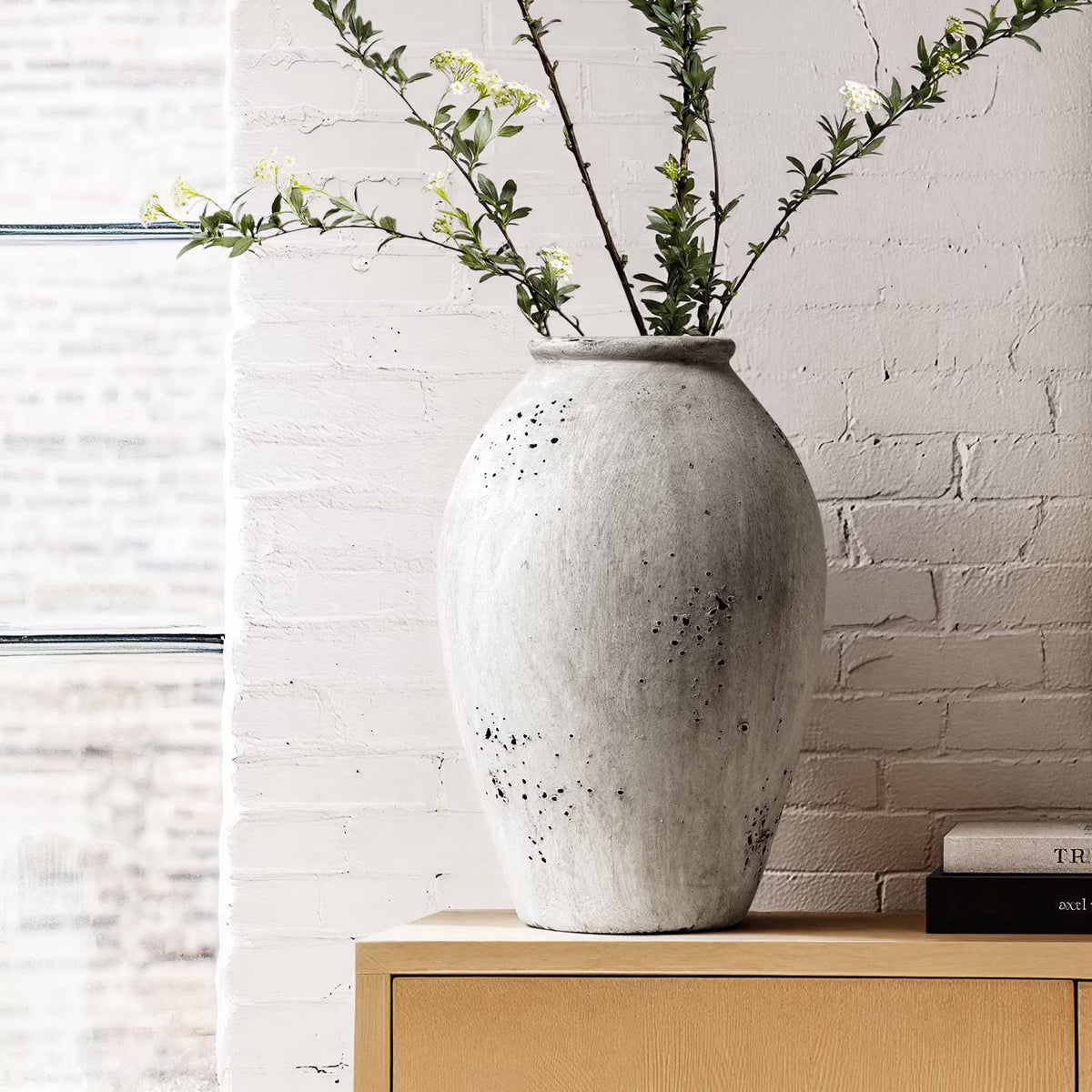 LE TAUCI Ceramic Vase, 13.2 Inch Tall Large Ceramic Vase for Flowers, Rustic Farmhouse Flower Vase for Living Room, Console Table, Entryway and Centerpiece Decor, Speckled Gray Vase