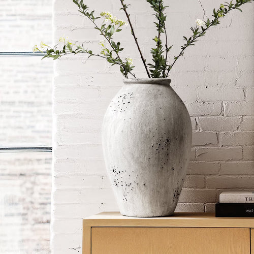 LE TAUCI Ceramic Vase, 13.2 Inch Tall Large Ceramic Vase for Flowers, Rustic Farmhouse Flower Vase for Living Room, Console Table, Entryway and Centerpiece Decor, Speckled Gray Vase