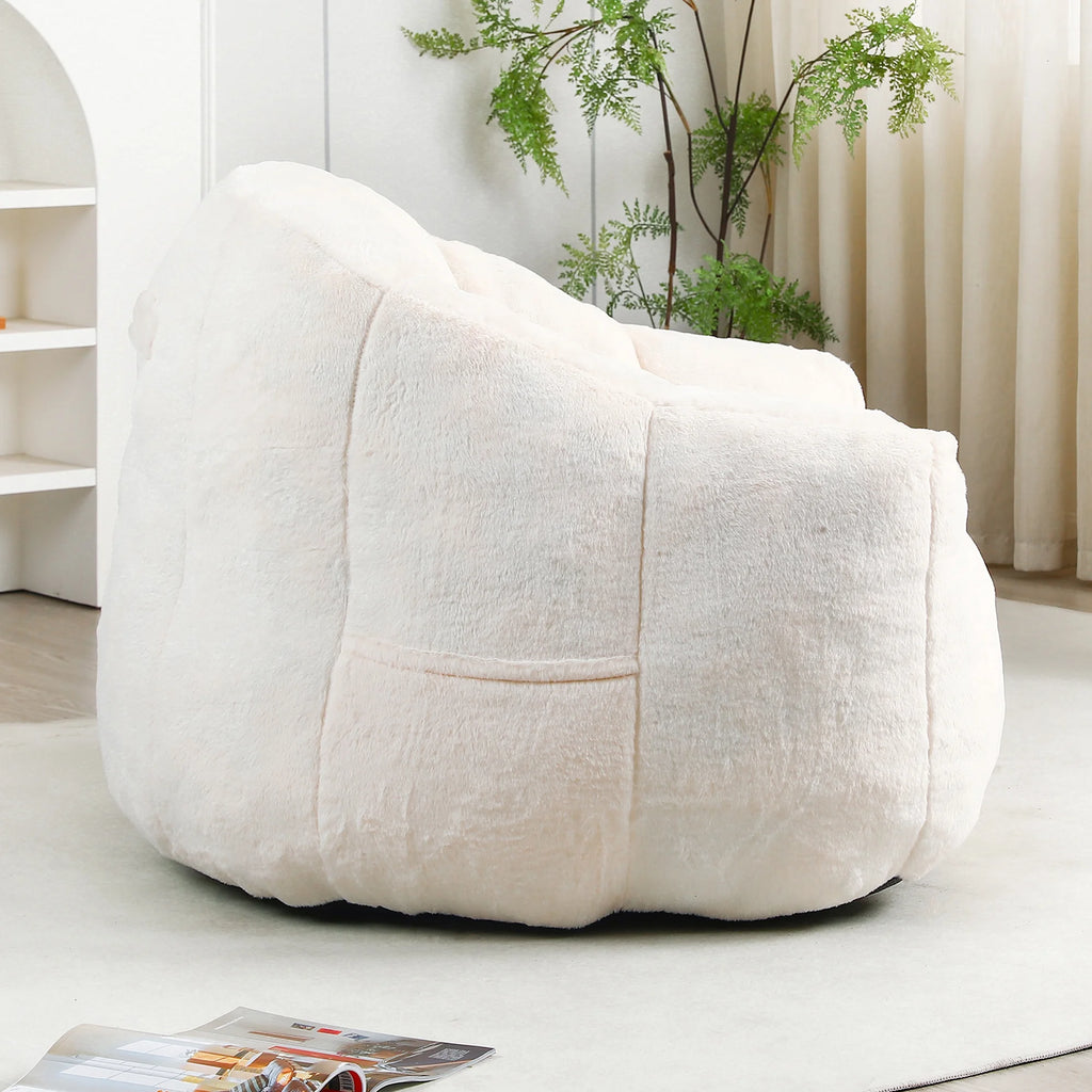 Oversized White Faux Fur Memory Foam Bean Bag Chair