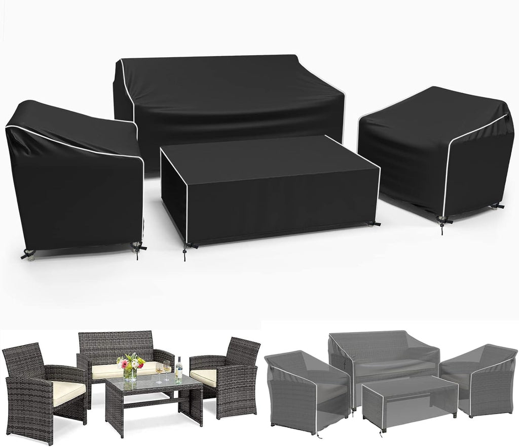4-Piece 600D Waterproof Patio Furniture Cover Set, Black