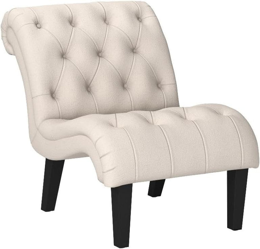 Ivory Tufted Linen Lounge Chair
