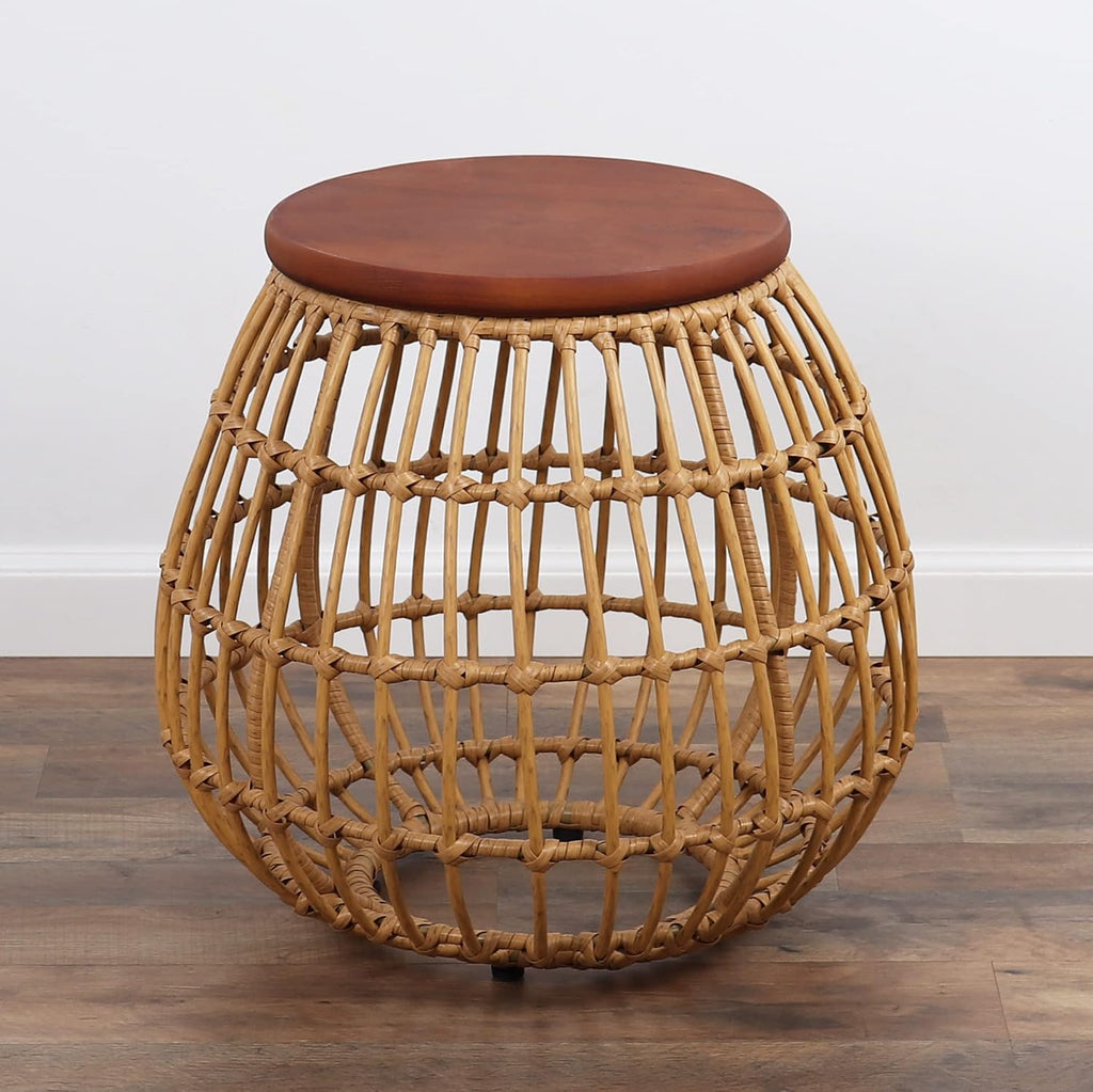 Enderly Rattan Side Table with Wood Top, Natural
