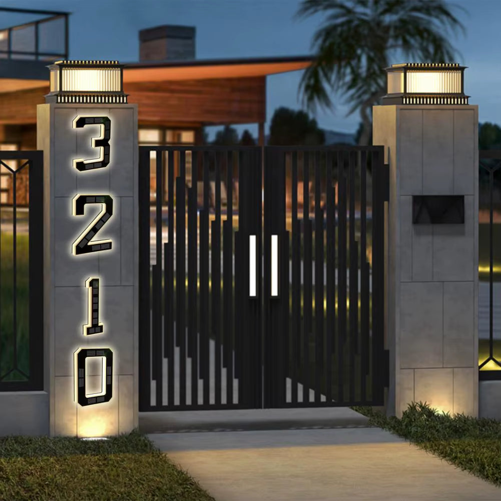Modern Solar LED House Number Sign with Dusk Sensor