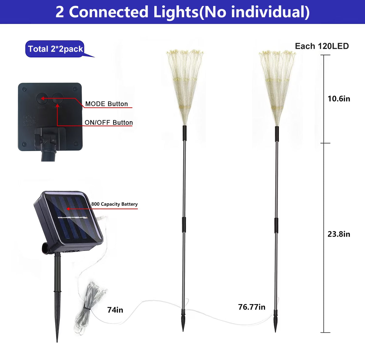 Solar Firework Garden Lights, 4-Pack, 120 LEDs Each, Warm White