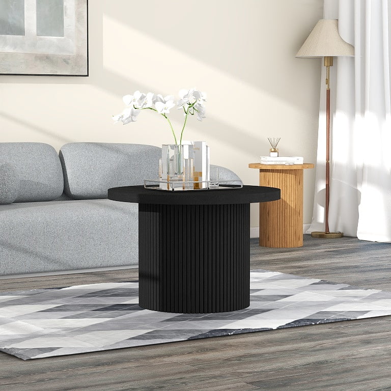 Black Fluted Pedestal Coffee Table, 23.6-Inch