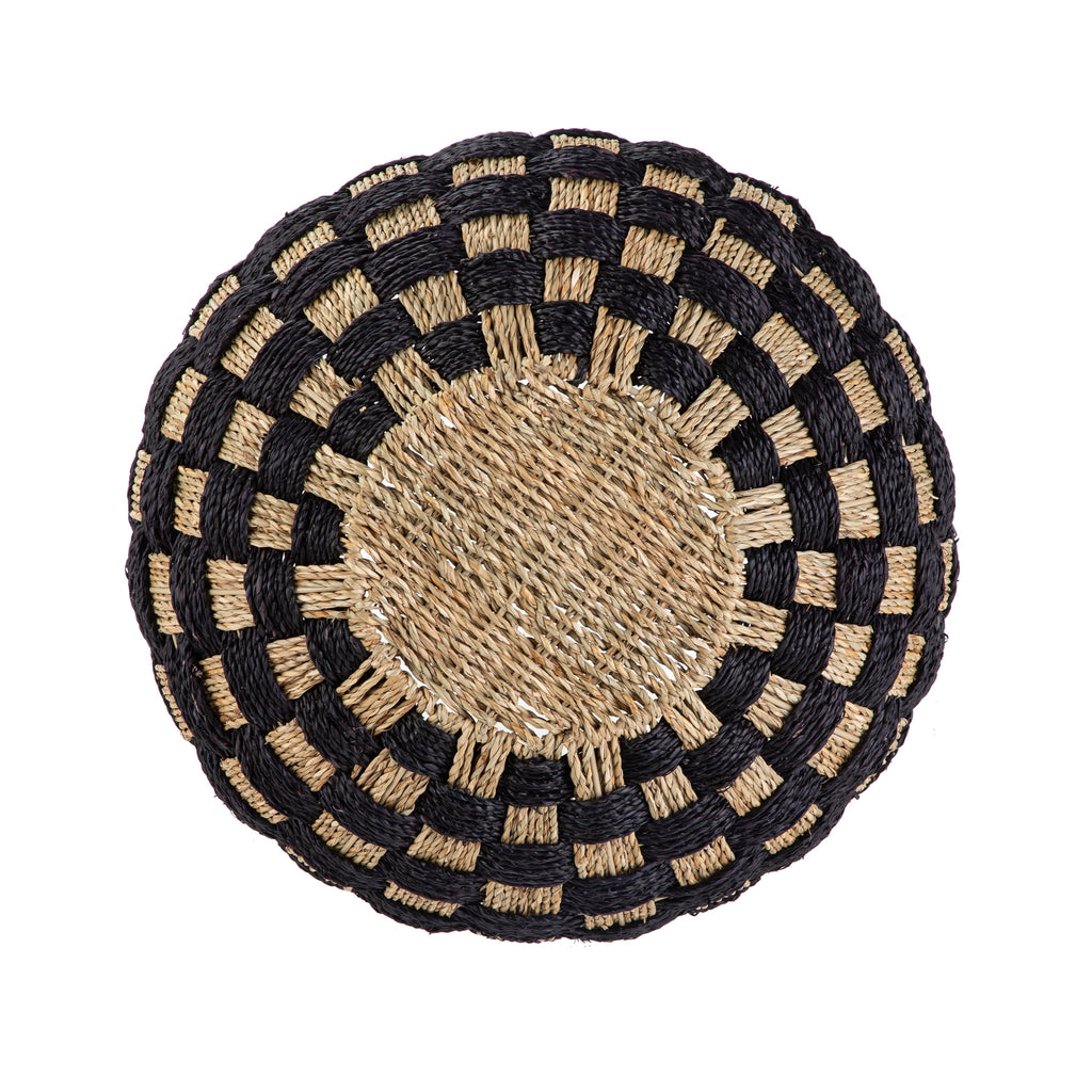 Large round Seagrass Storage Baskets with Handles, Checkered Black/Natural, 2 Pack