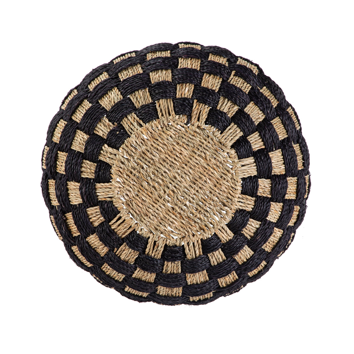 Large round Seagrass Storage Baskets with Handles, Checkered Black/Natural, 2 Pack