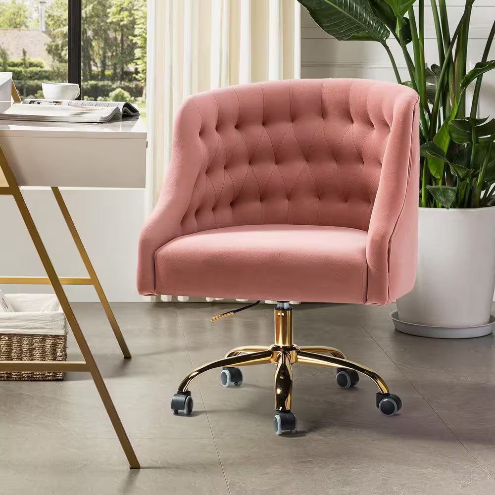 Mid-Century Pink Velvet Tufted Office Chair
