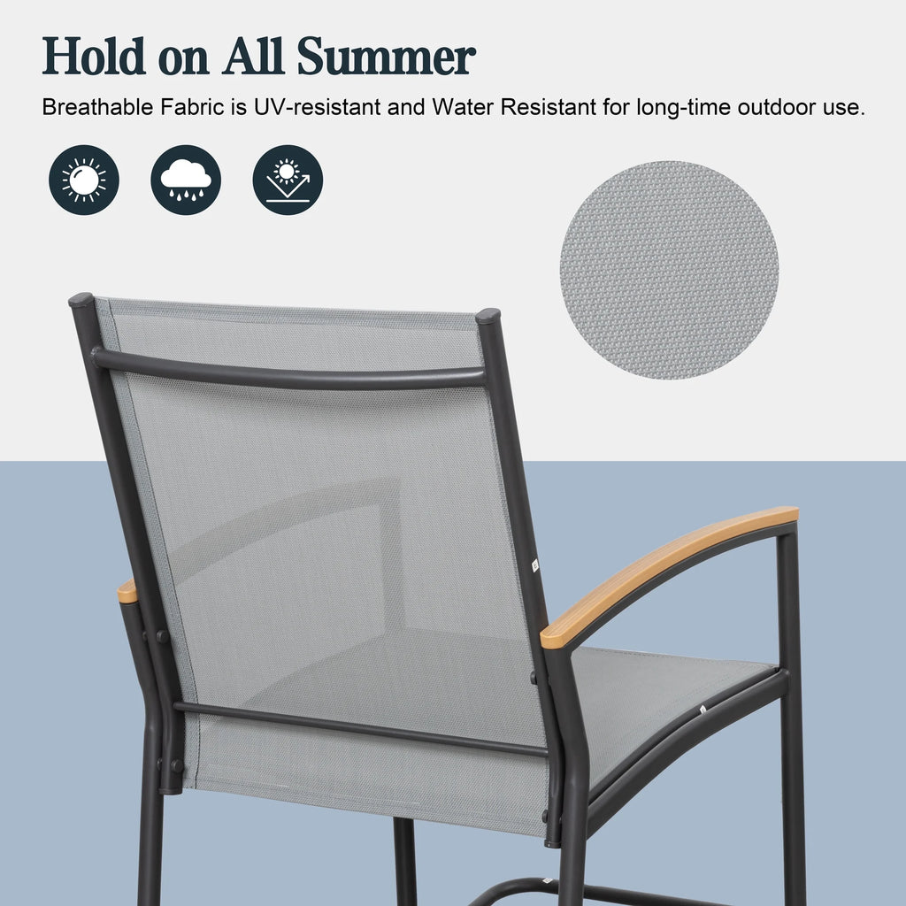 Outdoor Rocking Bistro Set 3 Piece Metal Patio Porch Furniture with 2 Patio Rocking Chairs 1 Patio Table,Light Gray