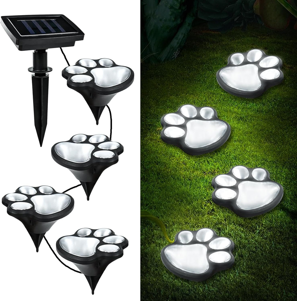 4-Pack Solar Paw Print Pathway Lights, IP55 Waterproof