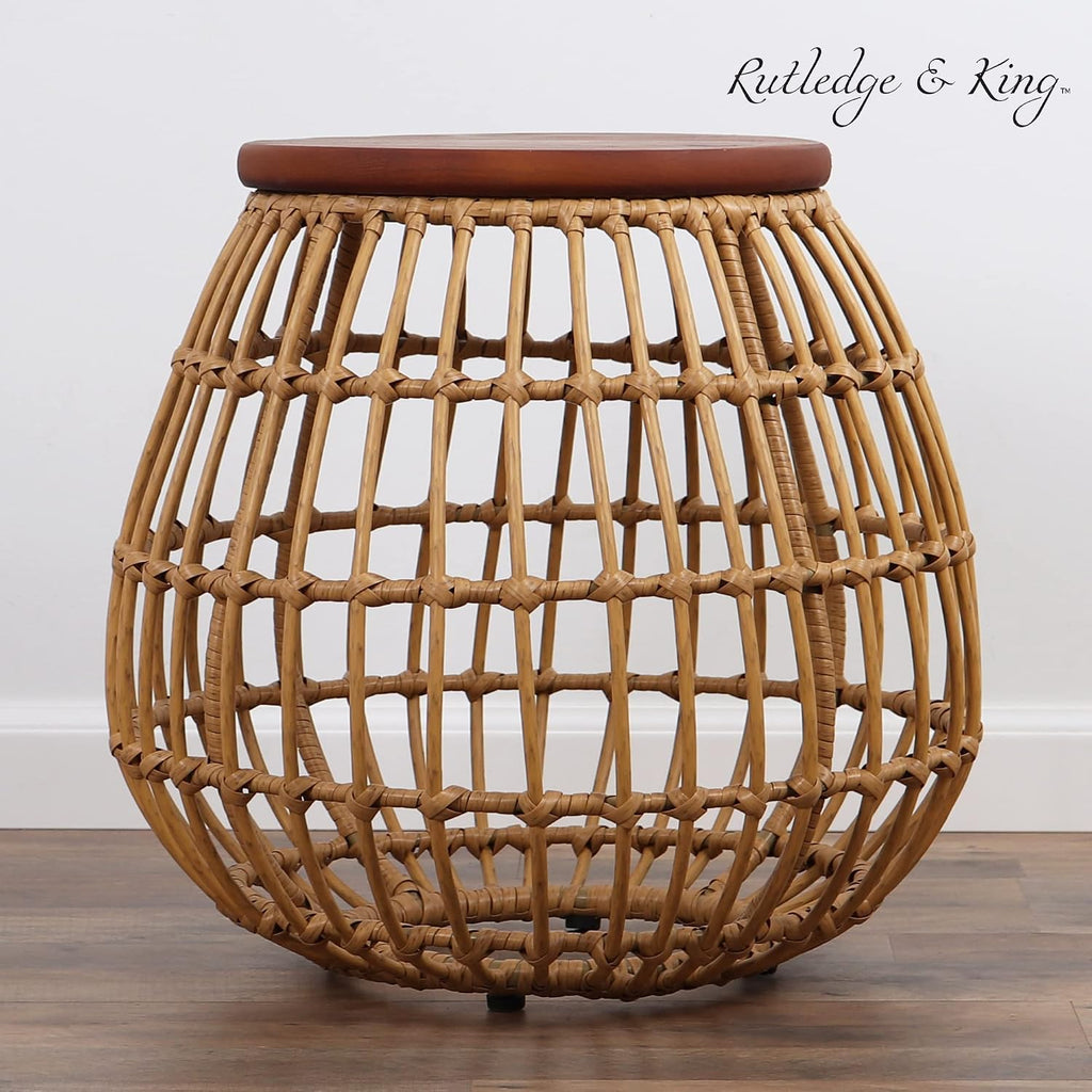 Enderly Rattan Side Table with Wood Top, Natural