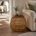 Enderly Rattan Side Table with Wood Top, Natural