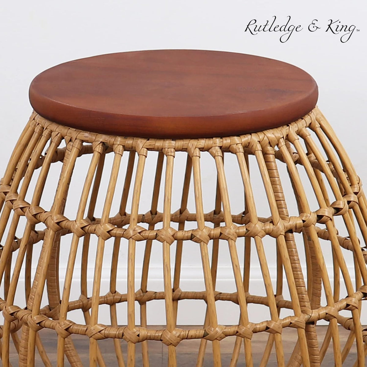 Enderly Rattan Side Table with Wood Top, Natural